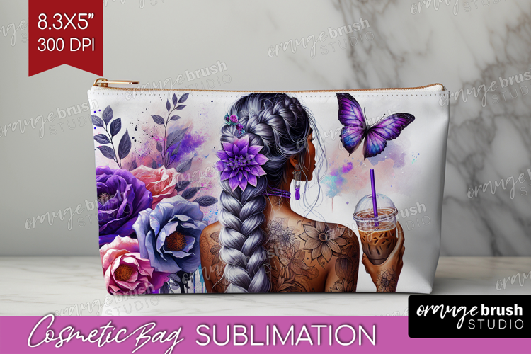 Floral Girl Cosmetic Bag - Coffee Lover Makeup Bag PNG