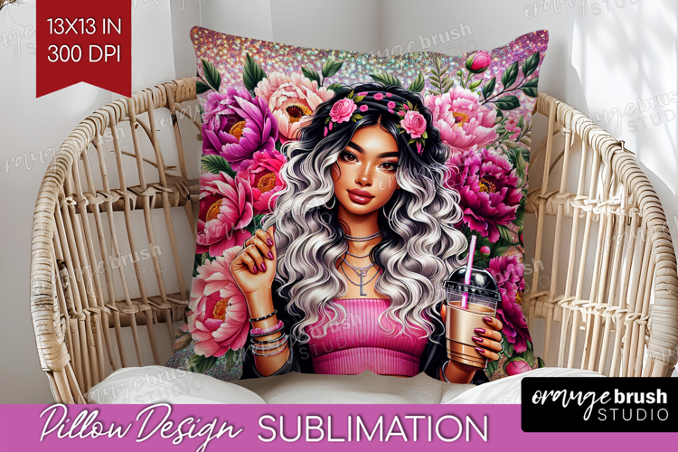 Floral Girl Pillow Sublimation - Coffee Lover Pillow Cover
