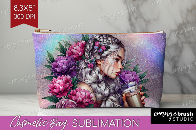 Floral Girl Cosmetic Bag - Coffee Lover Makeup Bag PNG