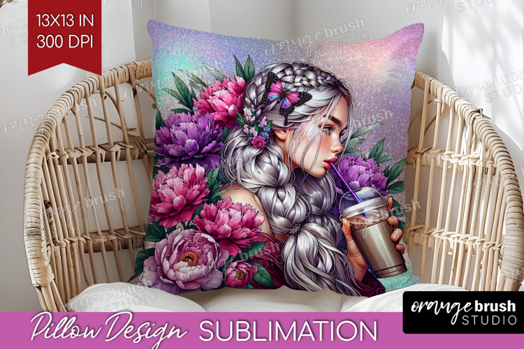 Floral Girl Pillow Sublimation - Coffee Lover Pillow Cover