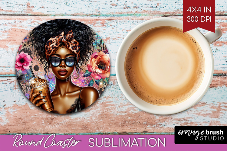 Floral Girl Round Coaster - Coffee Lover Coaster PNG