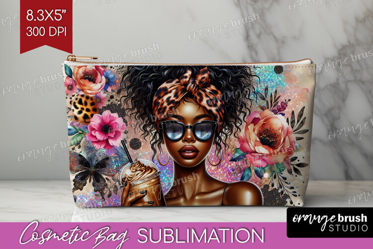 Floral Girl Cosmetic Bag - Coffee Lover Makeup Bag PNG example image 1