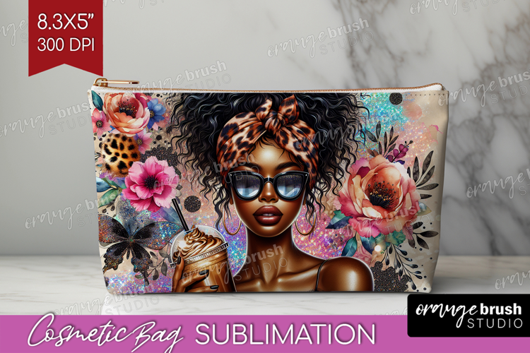 Floral Girl Cosmetic Bag - Coffee Lover Makeup Bag PNG
