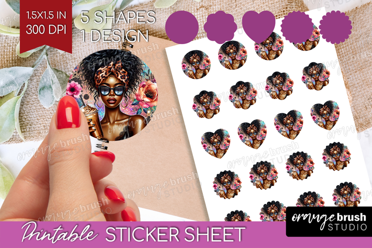 Floral Girl Round Sticker - Coffee Lover Printable Sticker