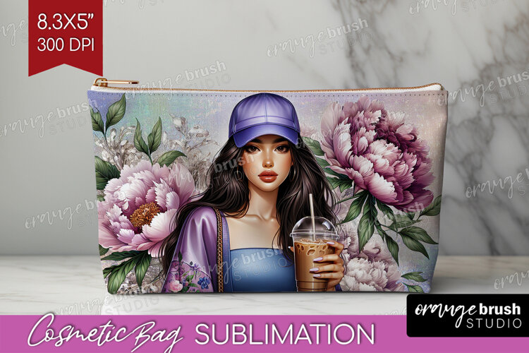 Floral Girl Cosmetic Bag - Coffee Lover Makeup Bag PNG example image 1
