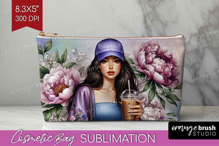 Floral Girl Cosmetic Bag - Coffee Lover Makeup Bag PNG