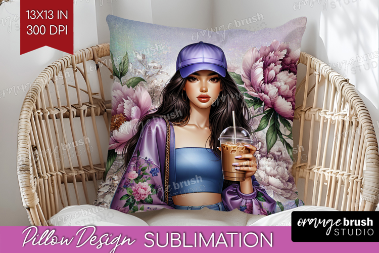 Floral Girl Pillow Sublimation - Coffee Lover Pillow Cover