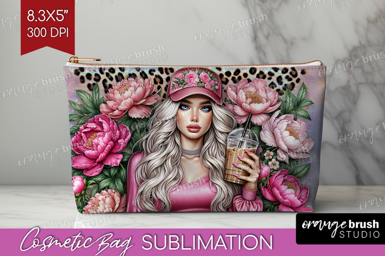 Floral Girl Cosmetic Bag - Coffee Lover Makeup Bag PNG