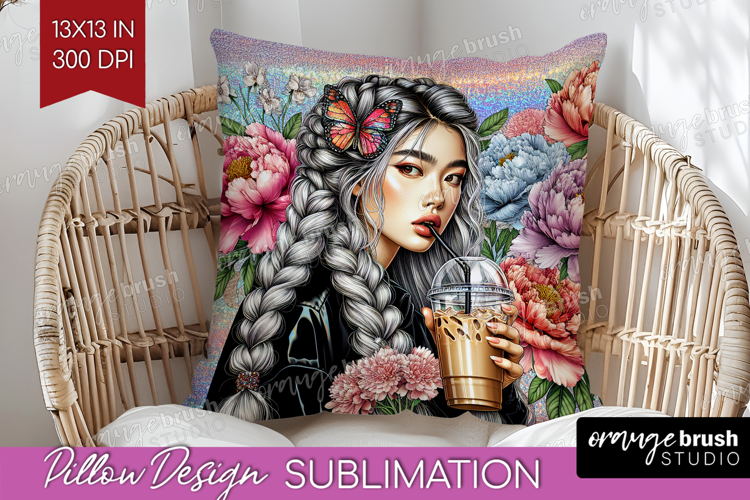 Floral Girl Pillow Sublimation - Coffee Lover Pillow Cover