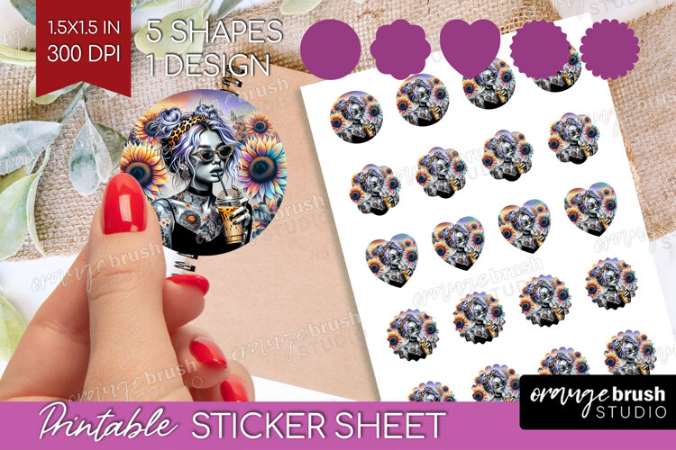 Floral Girl Round Sticker - Coffee Lover Printable Sticker example image 1