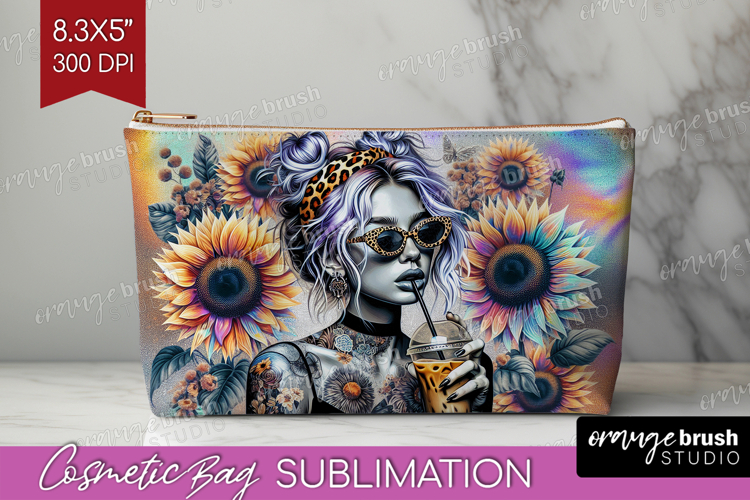 Floral Girl Cosmetic Bag - Coffee Lover Makeup Bag PNG