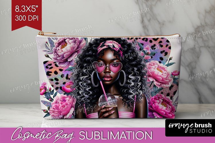 Floral Girl Cosmetic Bag - Coffee Lover Makeup Bag PNG
