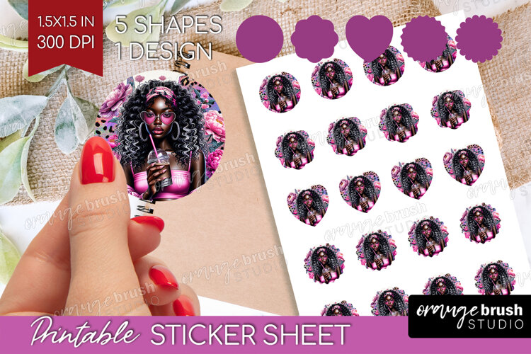 Floral Girl Round Sticker - Coffee Lover Printable Sticker example image 1