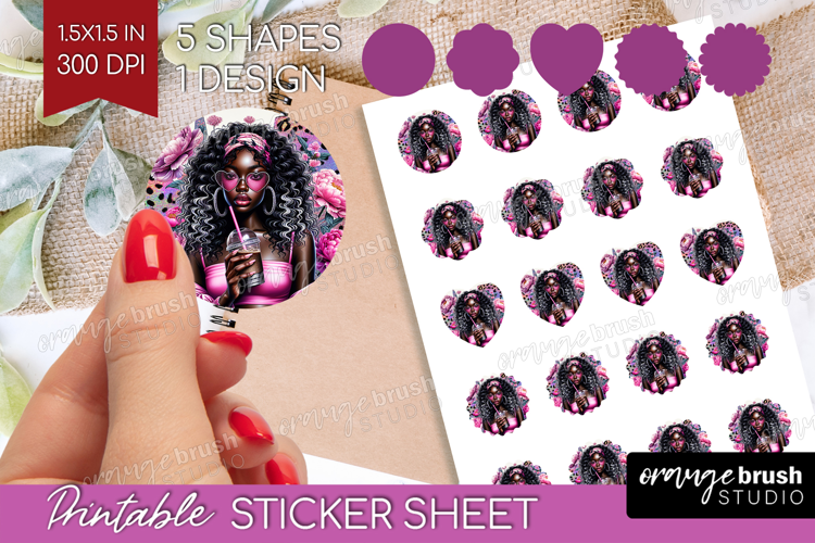 Floral Girl Round Sticker - Coffee Lover Printable Sticker