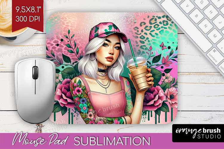 Floral Girl Mouse Pad Sublimation - Coffee Lover Mousepad