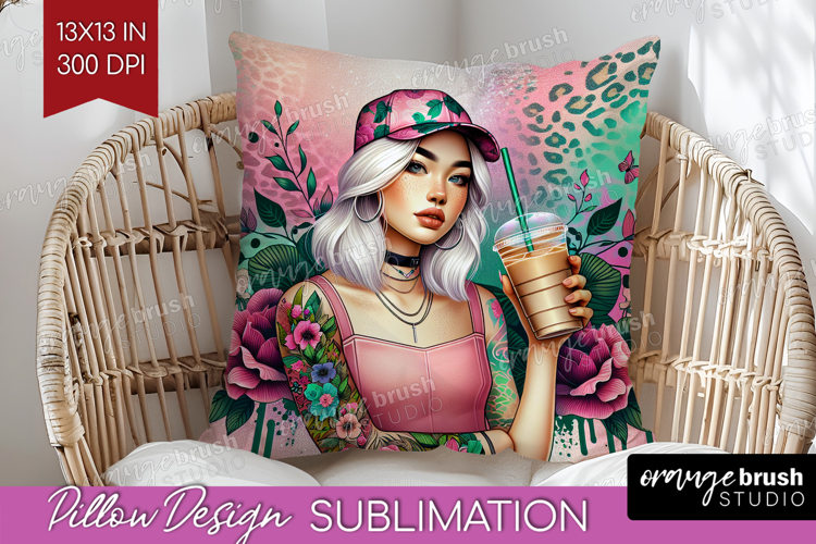 Floral Girl Pillow Sublimation - Coffee Lover Pillow Cover