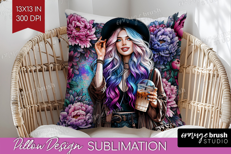 Floral Girl Pillow Sublimation - Coffee Lover Pillow Cover