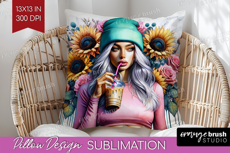 Floral Girl Pillow Sublimation - Coffee Lover Pillow Cover