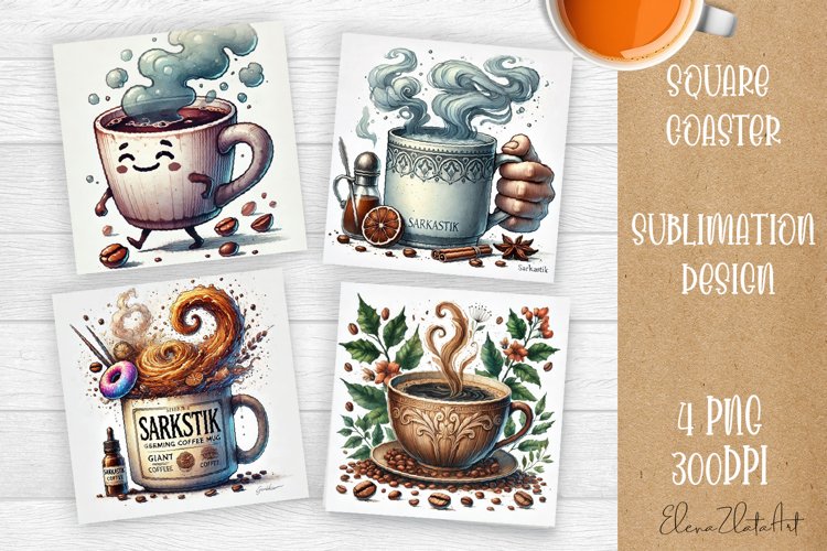 Coffee gnome | 4 square coaster sublimation designs