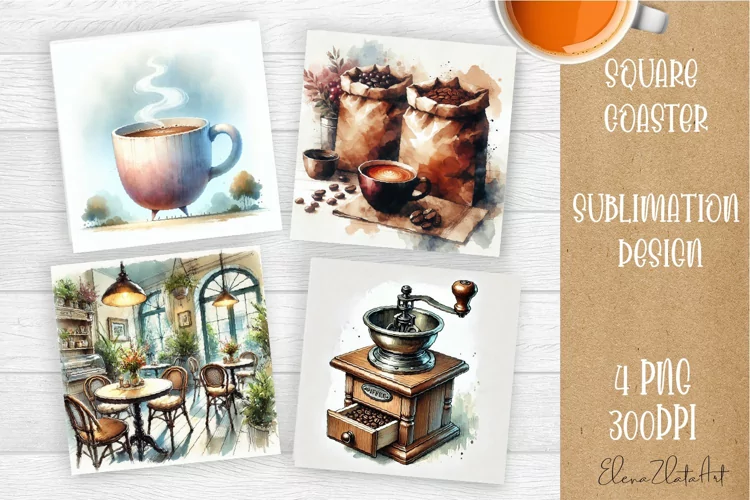 Coffee gnome | 4 square coaster sublimation designs