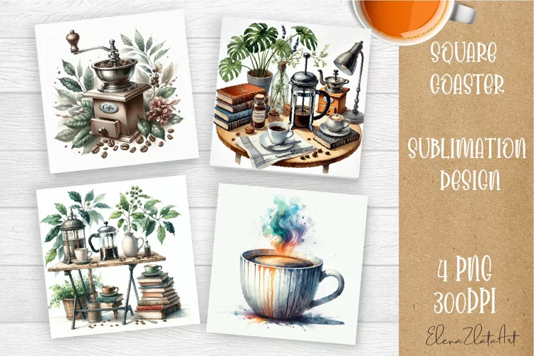 Coffee gnome | 4 square coaster sublimation designs