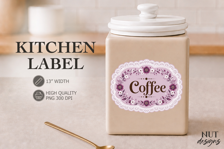 Vintage Coffee Floral Lace Kitchen Label Pantry Label
