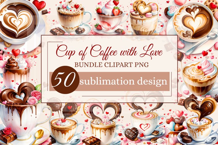 Indulge in cozy moments with our Coffee Love watercolor clipart set! Each illustration features charming coffee cups adorned with hearts and chocolate accents, perfect for adding warmth and sweetness to your designs, invitations, and social media posts. 