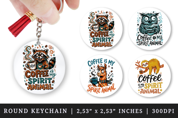 Coffee lover round keychain pintable sublimation design png
