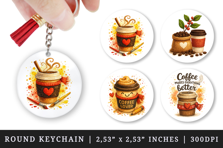 Coffee Lover round keychain pintable sublimation design png