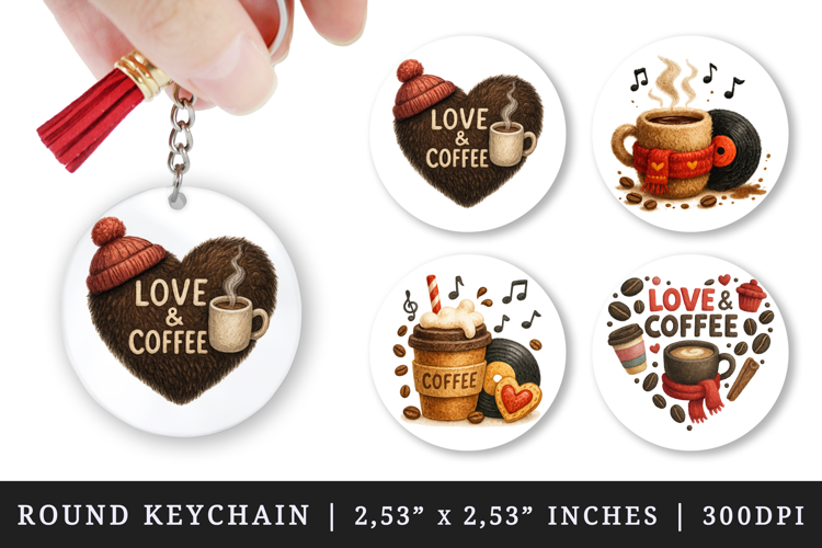 Coffee Lover round keychain pintable sublimation design png