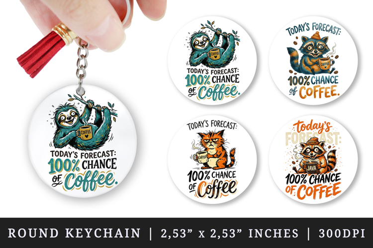 Coffee lover round keychain pintable sublimation design png