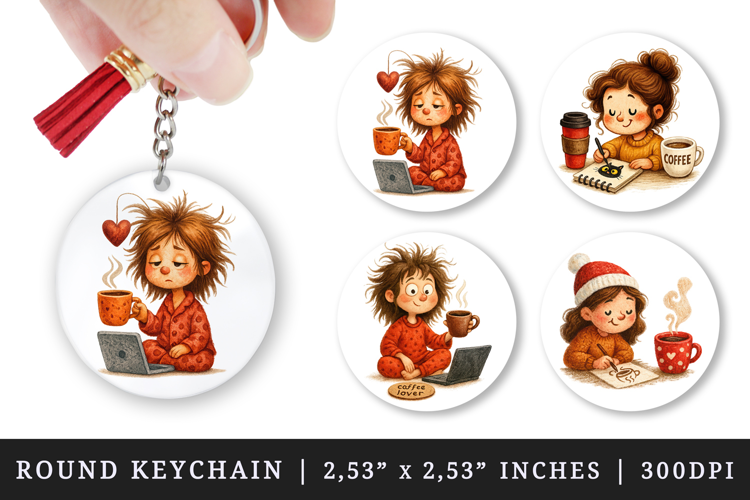 Coffee Lover round keychain pintable sublimation design png