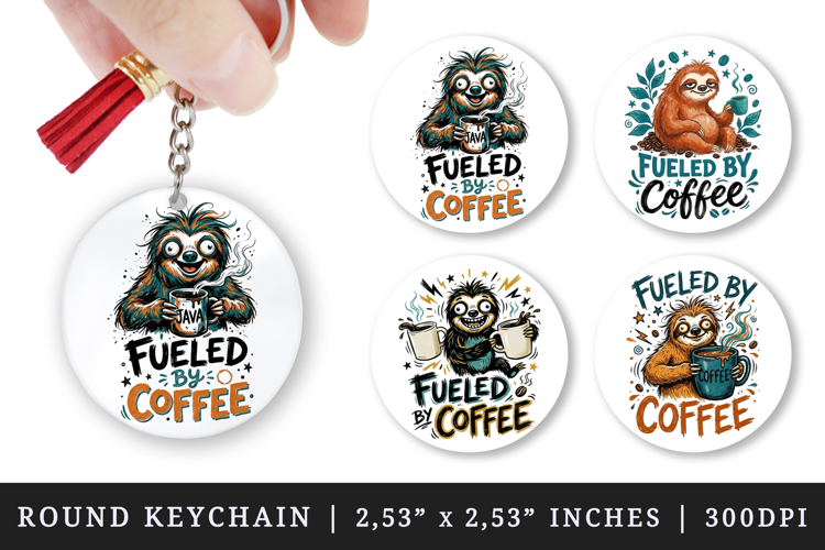 Coffee lover round keychain pintable sublimation design png