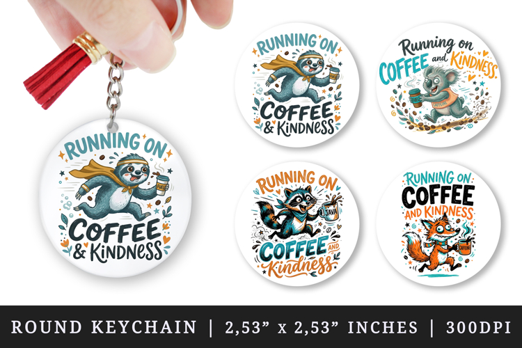 Coffee lover round keychain pintable sublimation design png