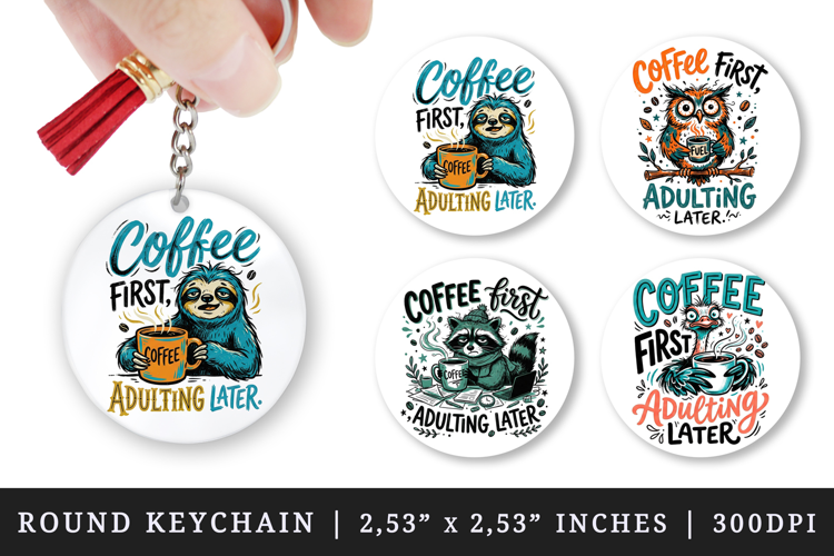 Coffee lover round keychain pintable sublimation design png