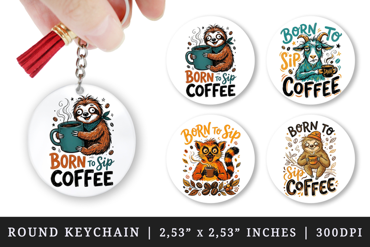 Coffee lover round keychain pintable sublimation design png