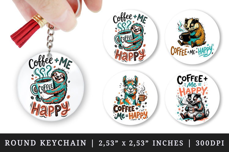 Coffee lover round keychain pintable sublimation design png