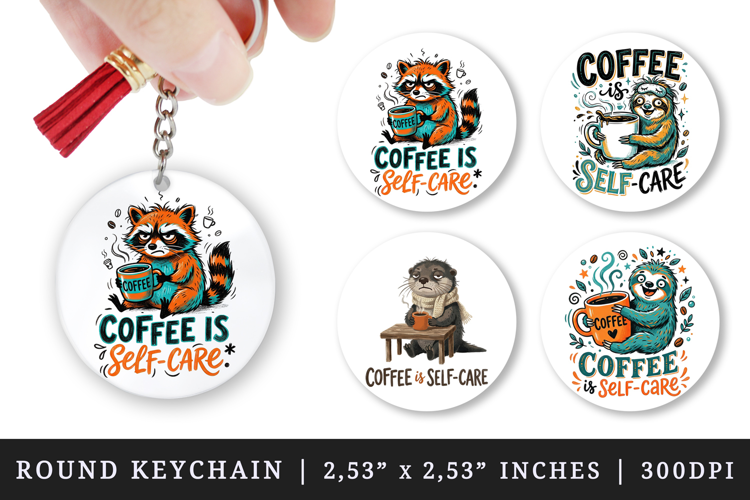 Coffee lover round keychain pintable sublimation design png