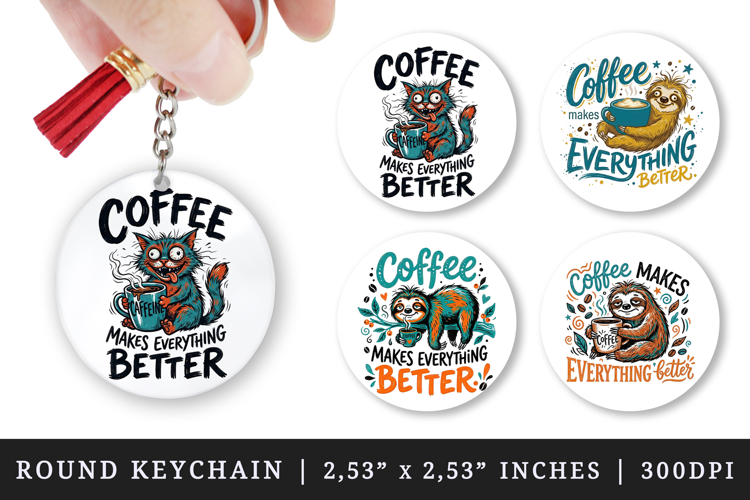 Coffee lover round keychain pintable sublimation design png