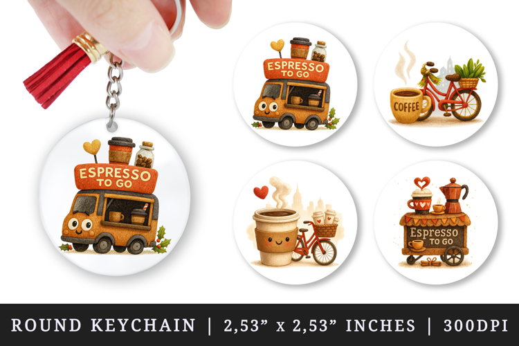 Coffee Lover round keychain pintable sublimation design png