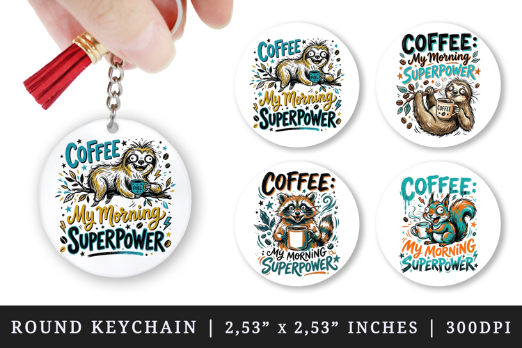 Coffee lover round keychain pintable sublimation design png