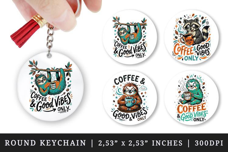 Coffee lover round keychain pintable sublimation design png