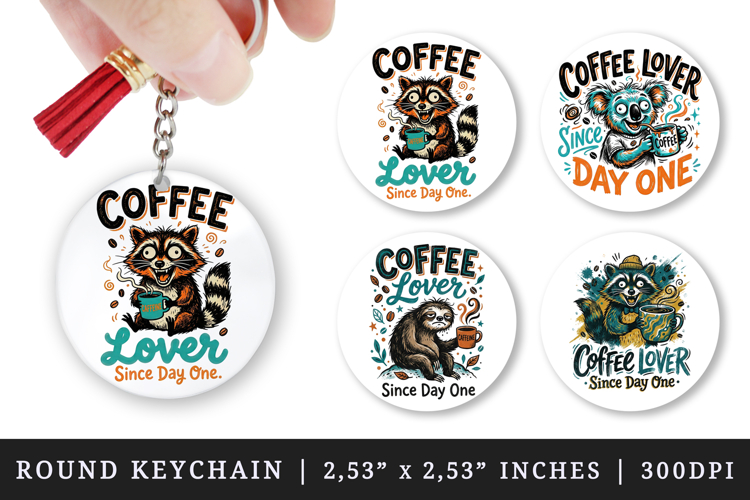 Coffee lover round keychain pintable sublimation design png
