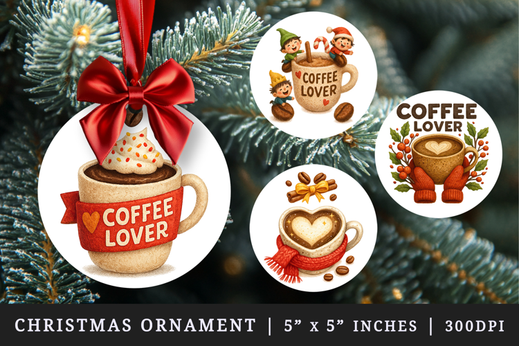 Coffee Lover round ornaments sublimation design