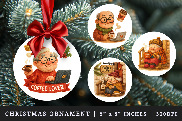 Coffee Lover round ornaments sublimation design