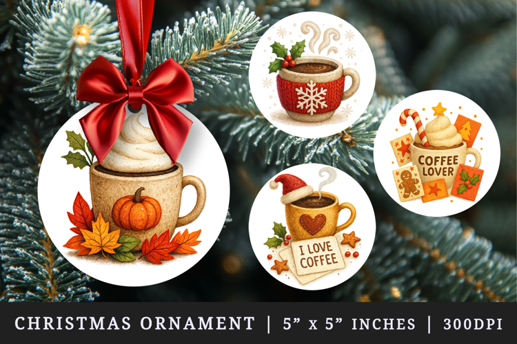 Coffee Lover round ornaments sublimation design