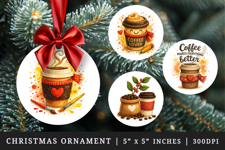 Coffee Lover round ornaments sublimation design