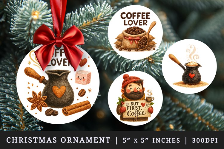 Coffee Lover round ornaments sublimation design