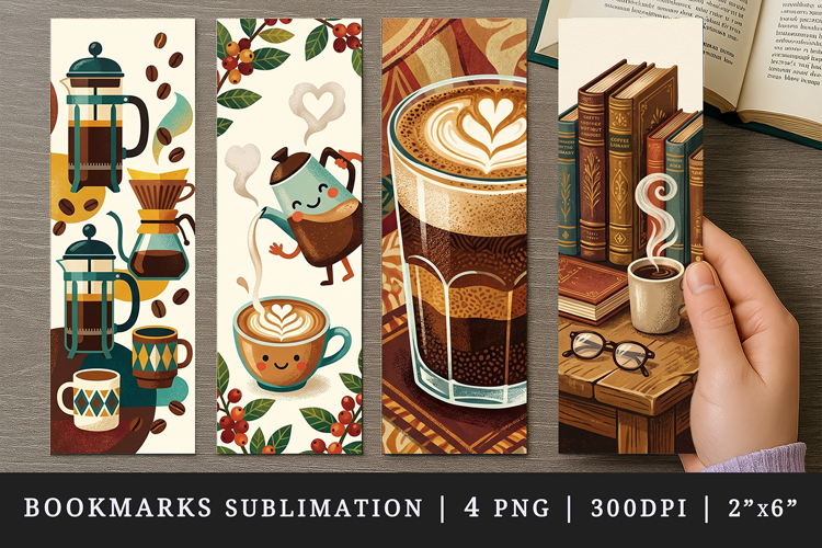 Coffee lover bookmarks printable sublimation bookmark design