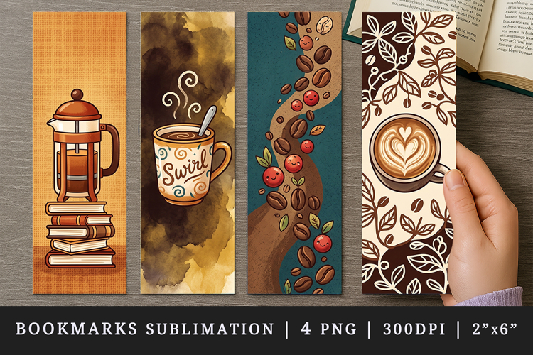 Coffee lover bookmarks printable sublimation bookmark design